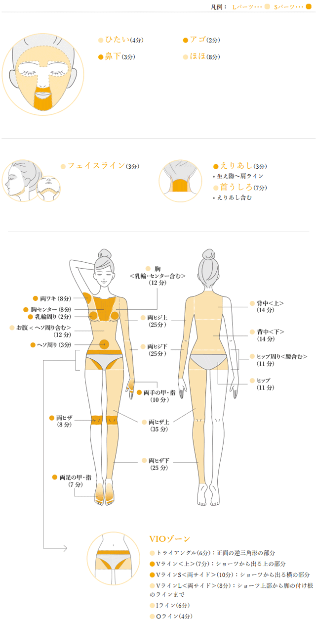 ライト脱毛の部位